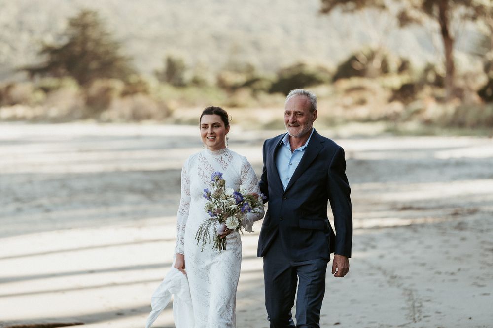 father and bride at elopement at Tessellated Pavements captured by Tasmanian wedding photographer Joss Jensen Photography