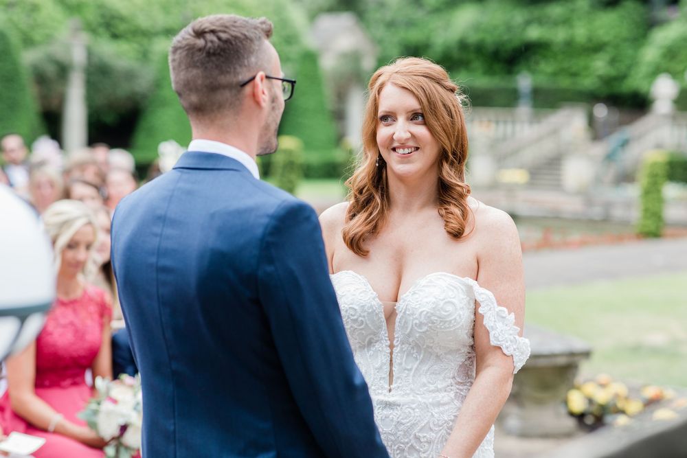 Close up of Bride and Groom in there outdoor ceremony at the Italian Villa by Maddie Waters Hampshire Photographer