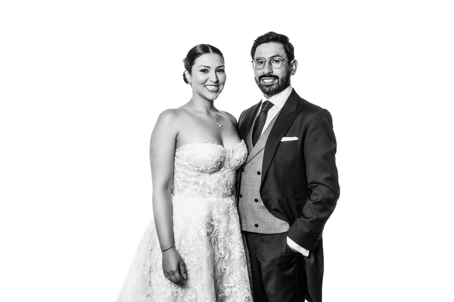Elegant black and white photo series capturing candid wedding moments.