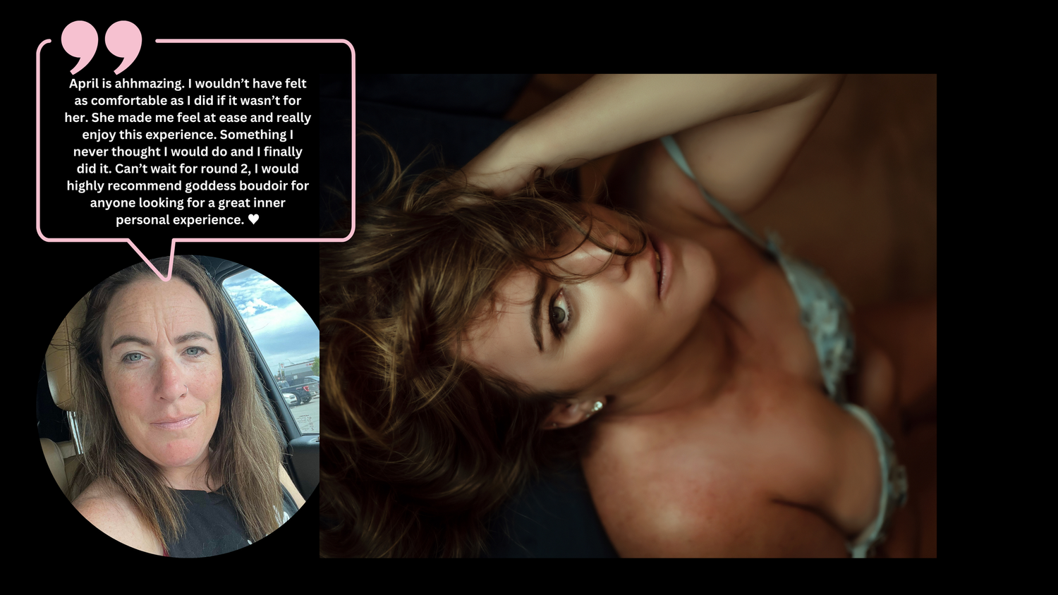 Two contrasting portrait photos side by side with a dark quote overlay in the corner.