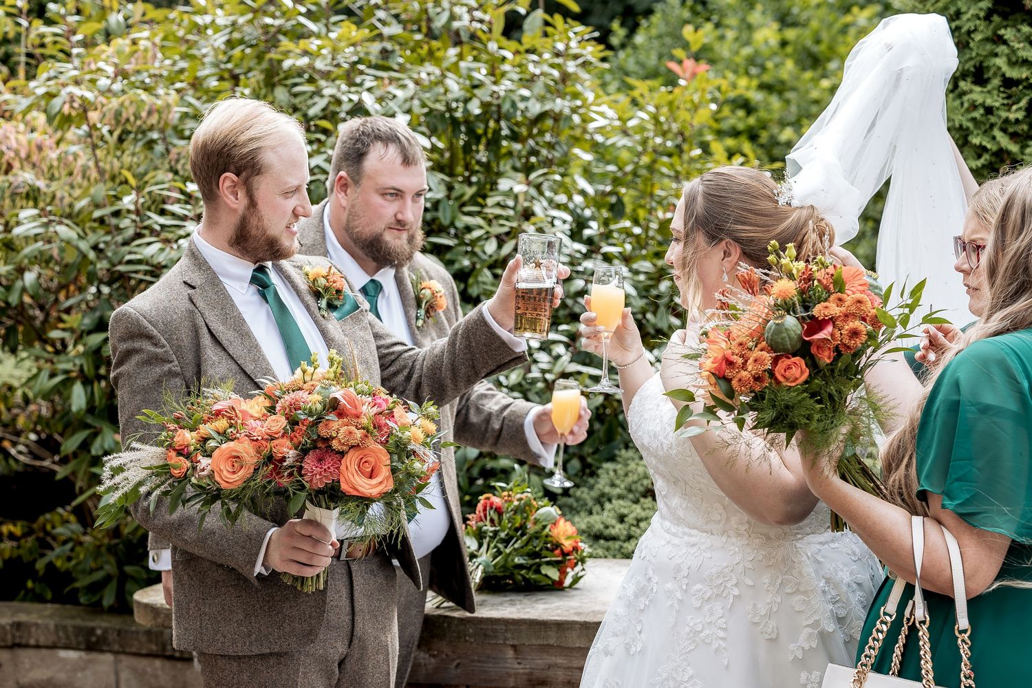 Natural guests interactions after a wedding ceremony.