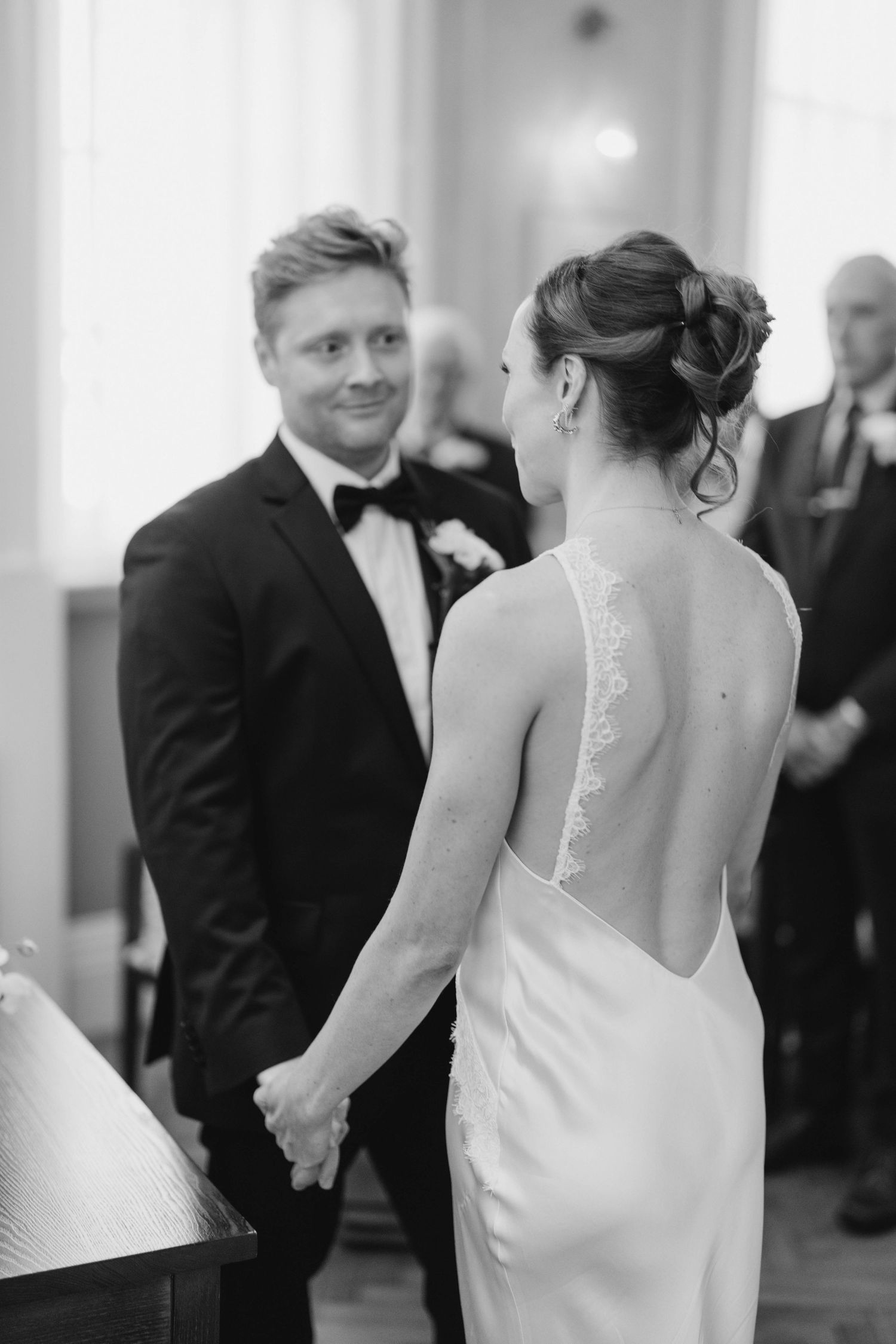 Wedding ceremony in Chelsea Town Hall, vintage wedding dress, wedding vows