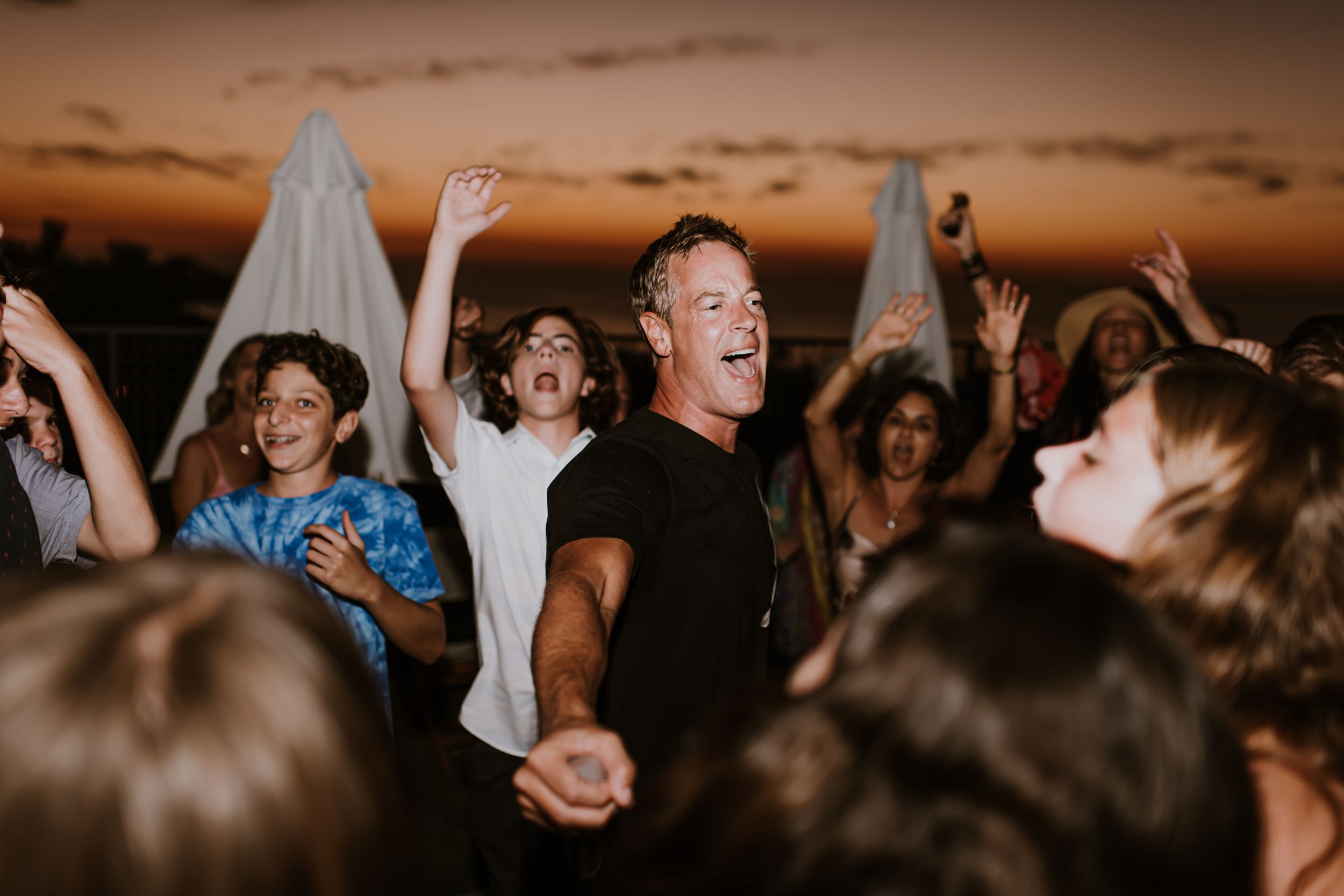 Group shot of people dancing at a Los Angeles Bar Mitzvah