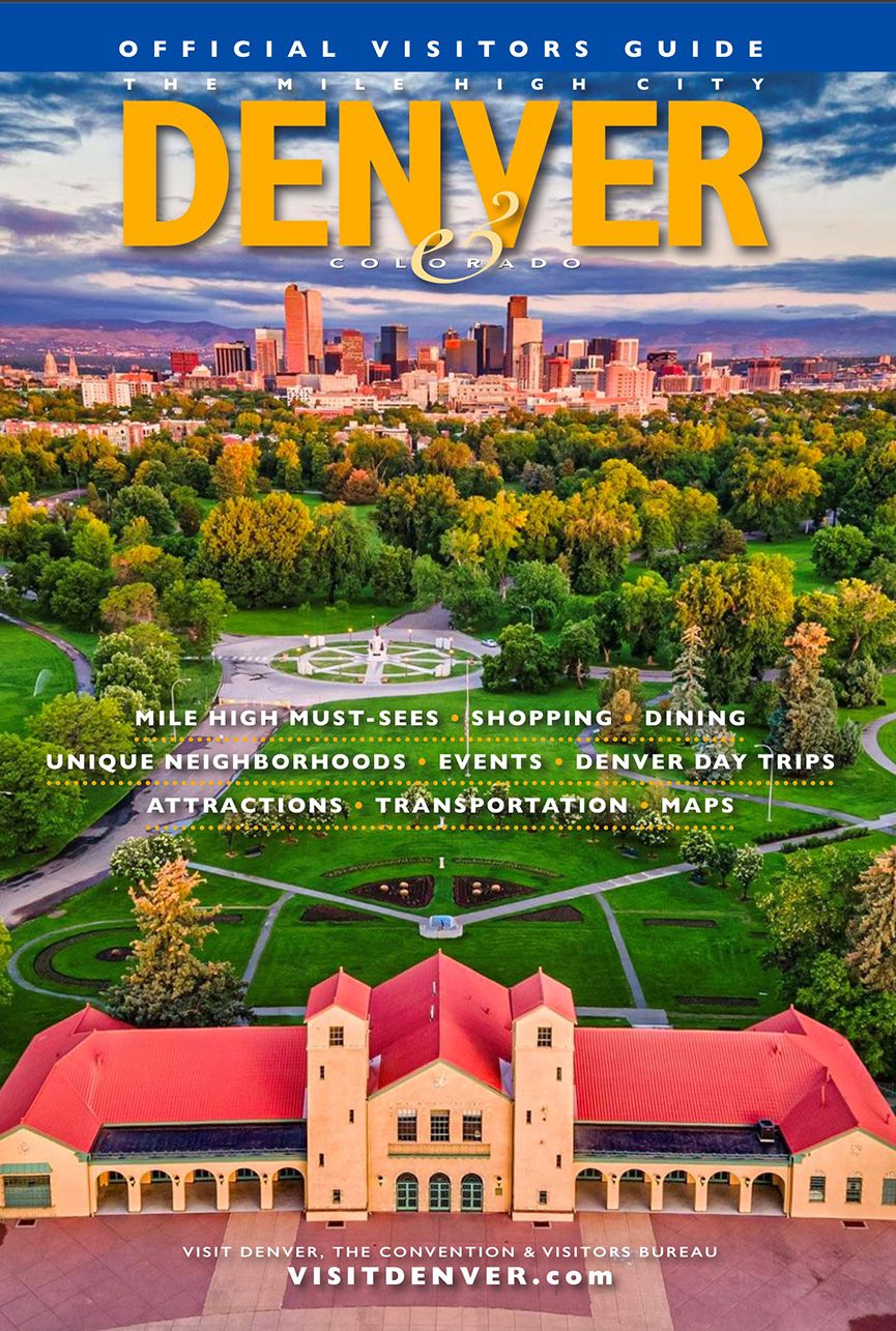 Aerial/Drone cover shot for the Visit Denver Visitor Guide by Denver Hospitality, Travel & Tourism photographer Captain Colorado Photography