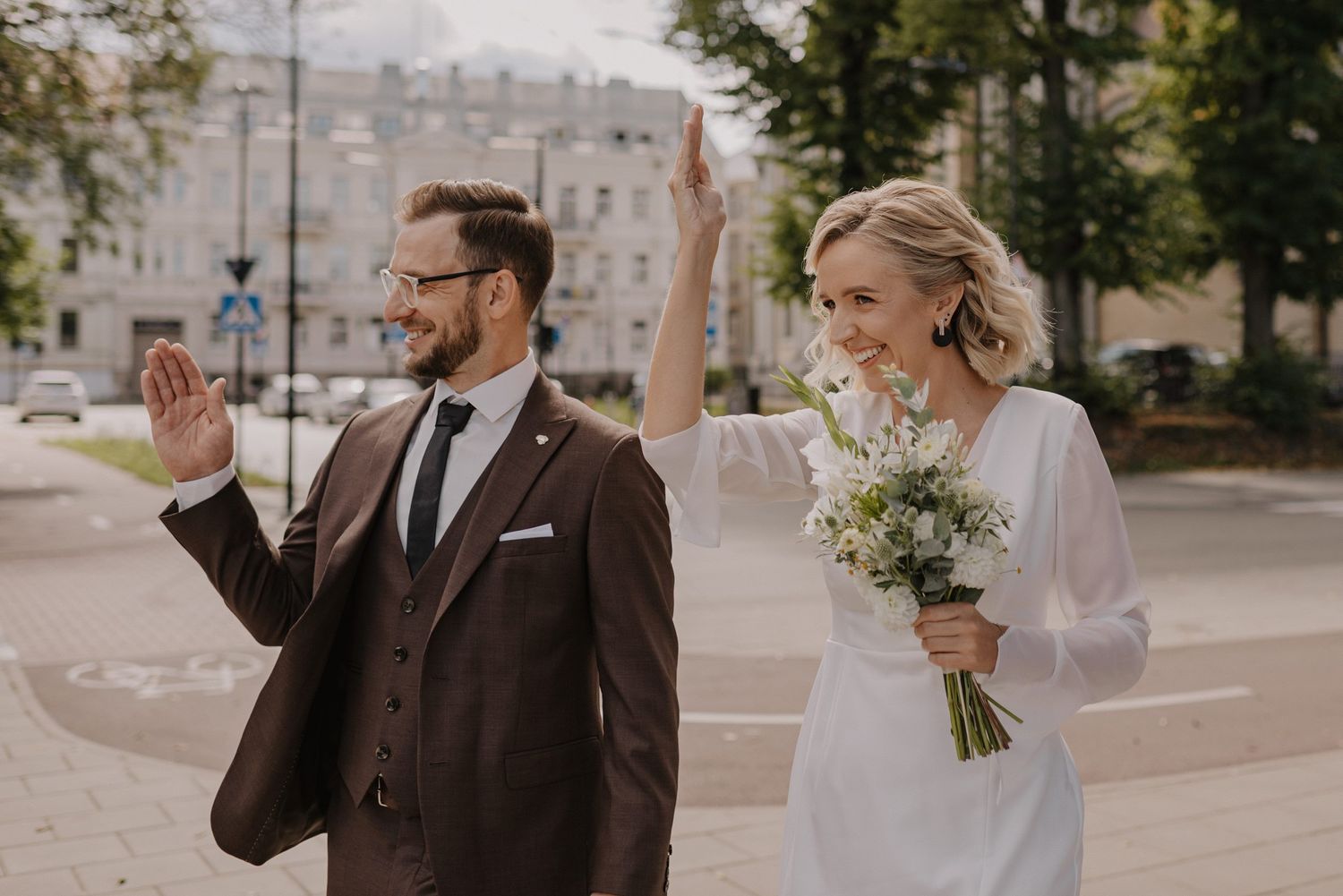 Emotional first look wedding moment captured in a series of outdoor photographs.