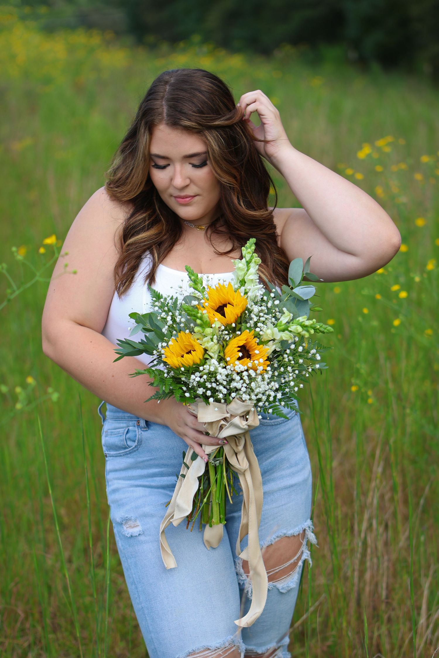 high school senior portrait with flowers Covington GA senior photographer