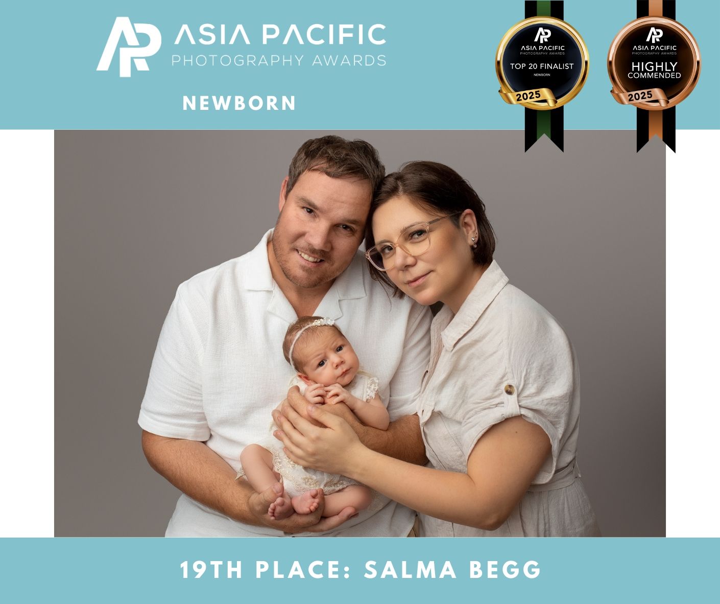 mum and dad with new baby girl, award winning image, asia pacific awards, best newborn photographer in australia