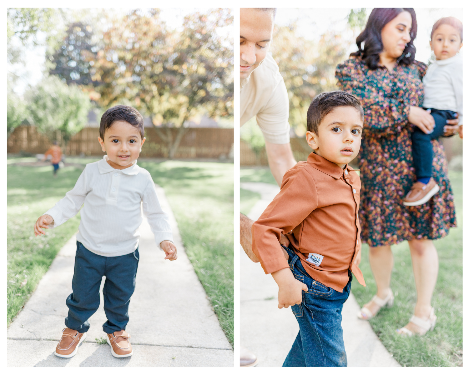 Family dressed in burnt orange, cream, oatmeal and white during Hudson valley fall family photo session
