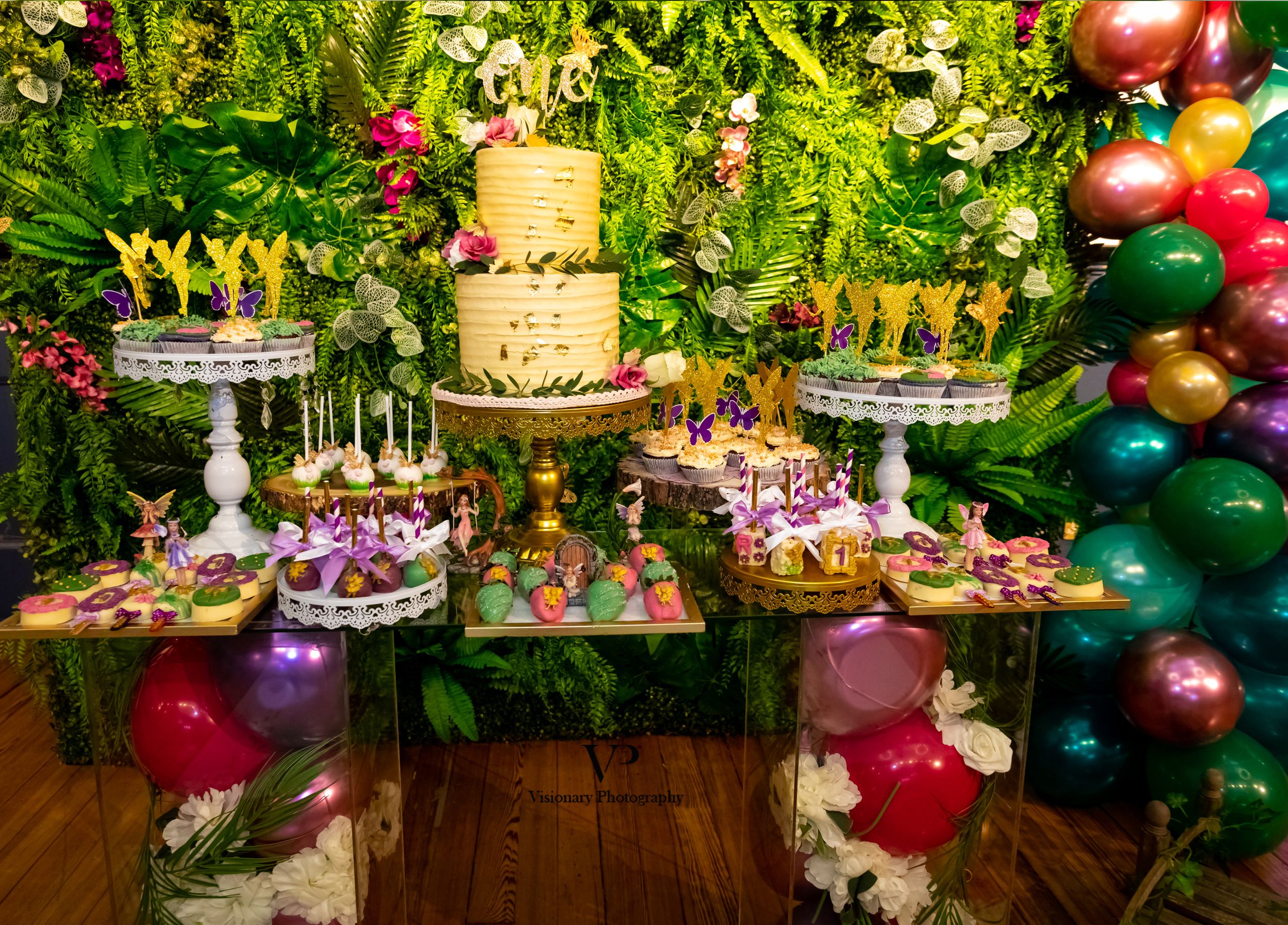 baby first birthday decor, Tinkerbell decor, cake Table