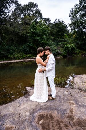 A beautiful married couple in a scenic outdoor location
