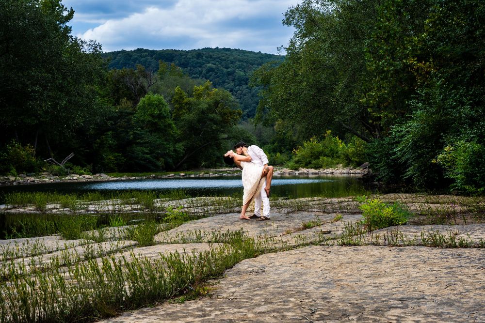 A beautiful married couple in a scenic outdoor location