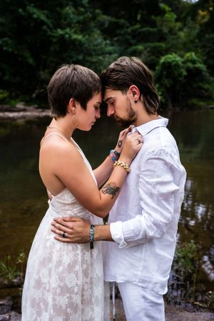 A beautiful married couple in a scenic outdoor location