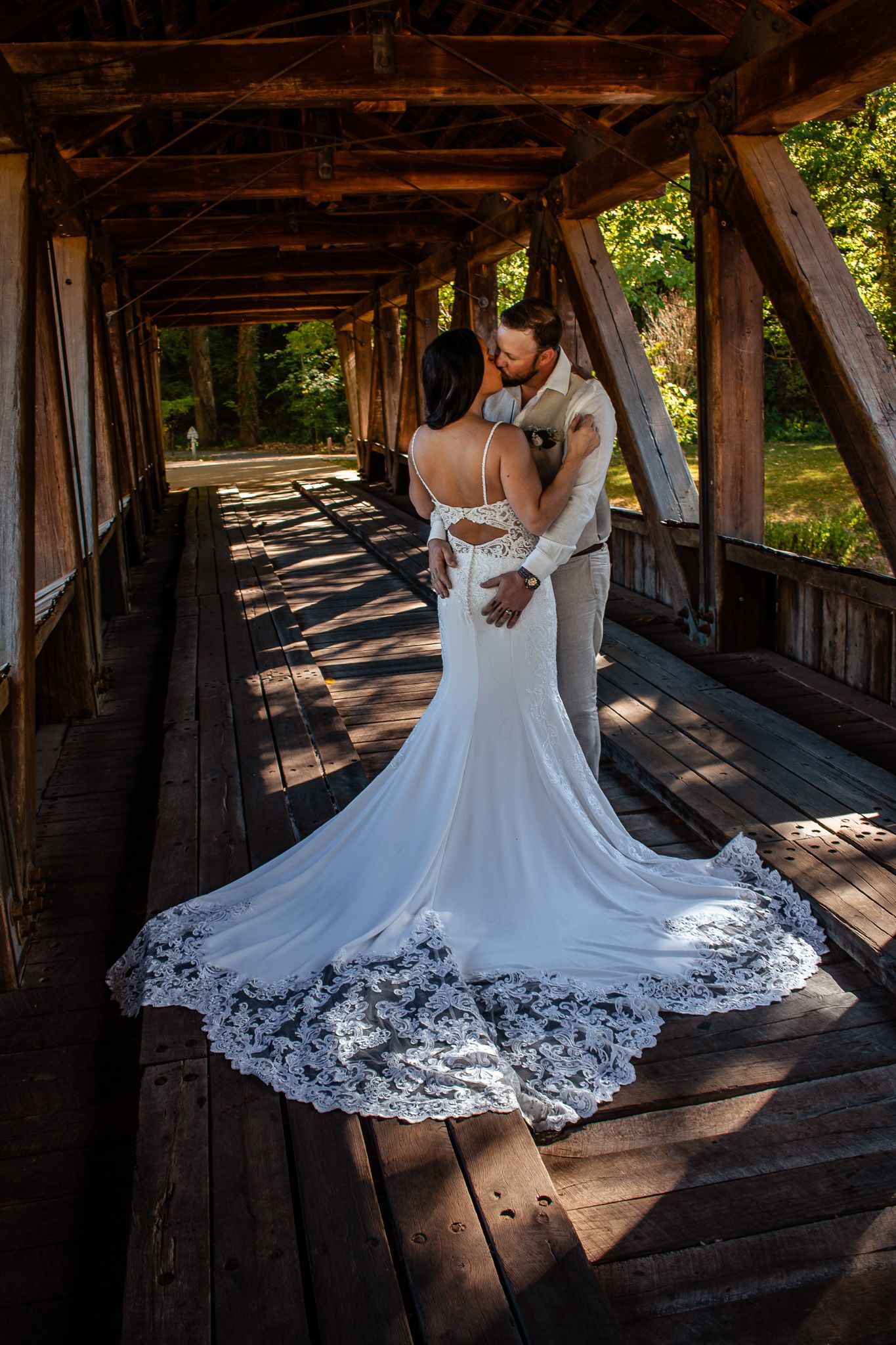A bride showing off her dress