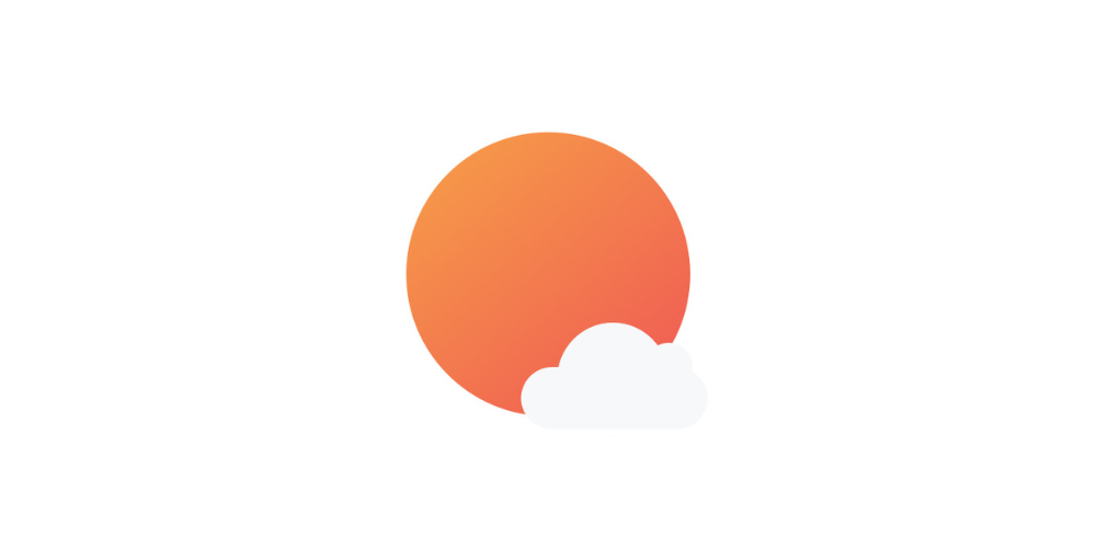 Minimalist orange sunset logo design with small white cloud element.