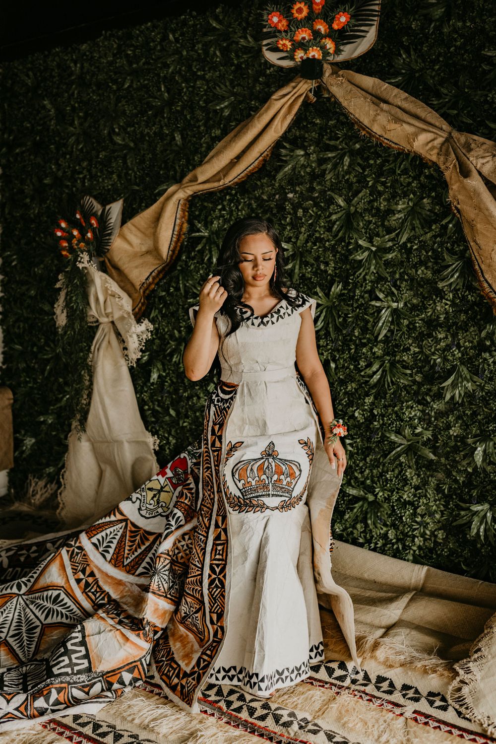 Full shot of graduate in her Tongan formal dress