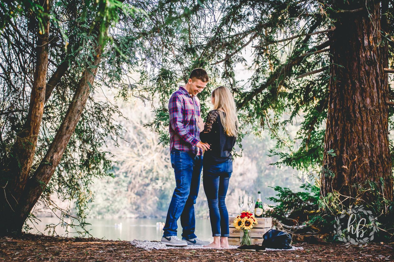 lakeside proposal engagement photos
