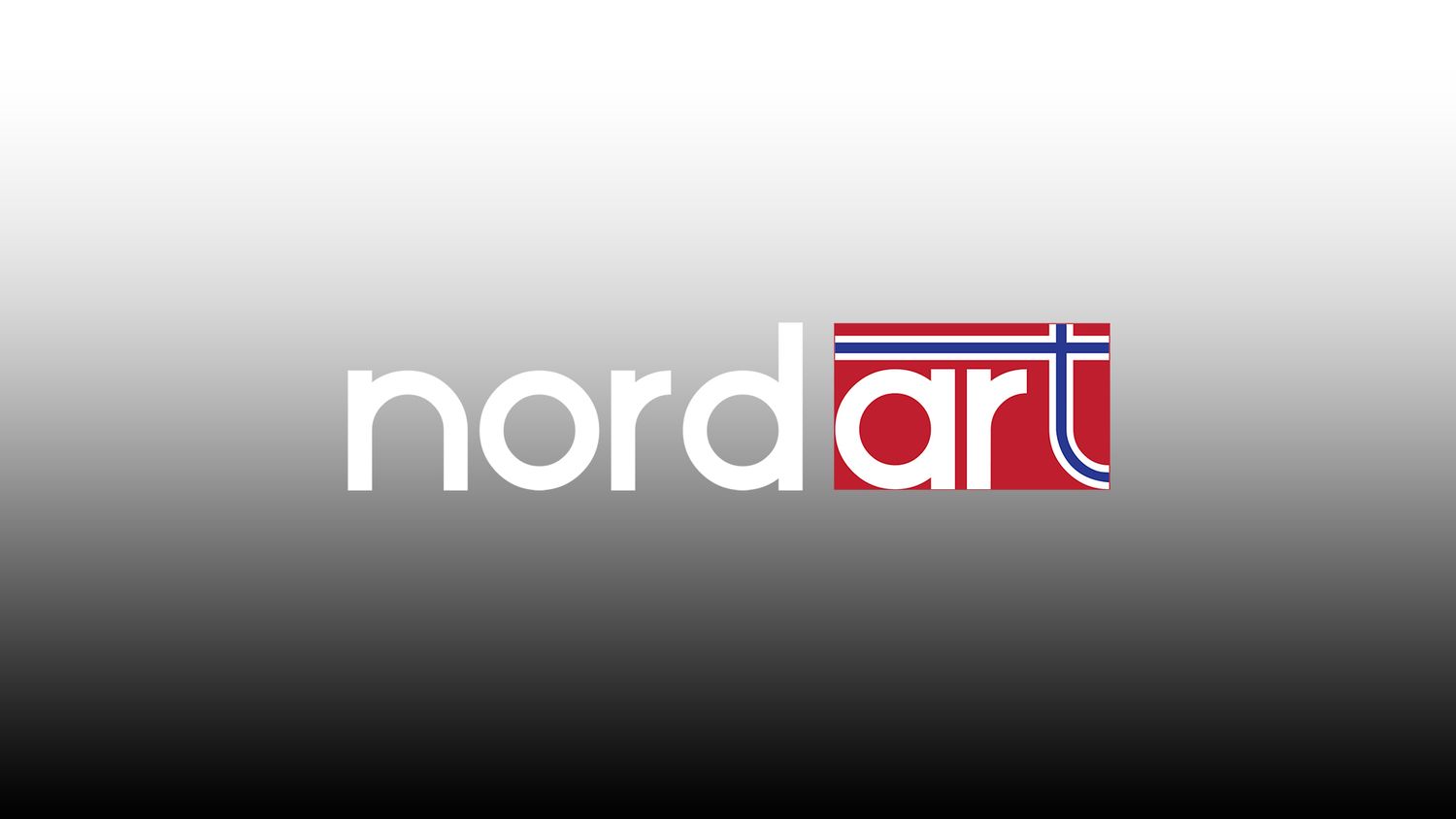 Nordart company logo in white and red text against a black gradient background.