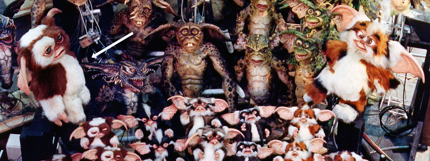 Group photo of mogwai movie props from Gremlins 2