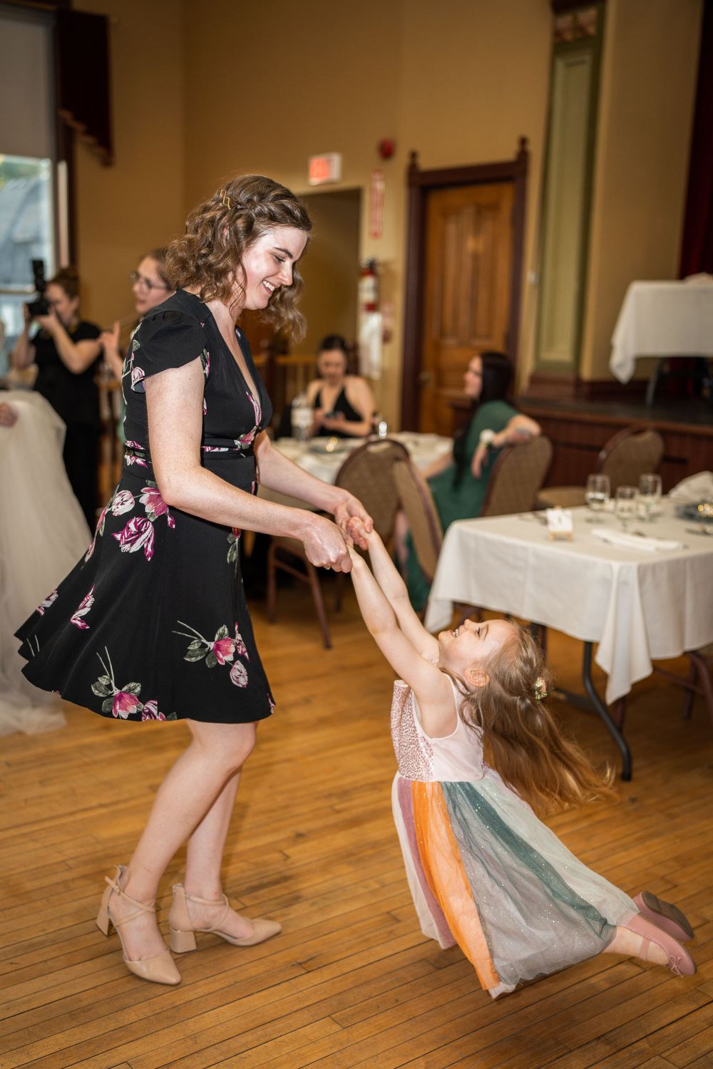 candid guests dancing at acton town hall wedding reception