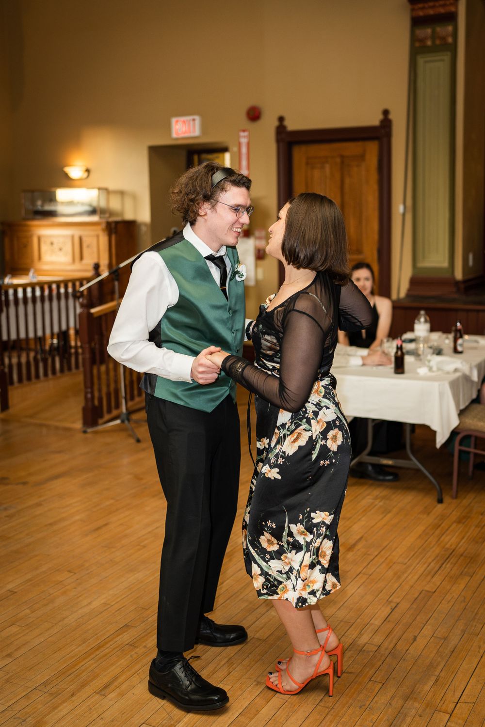 candid guests dancing at acton town hall wedding reception