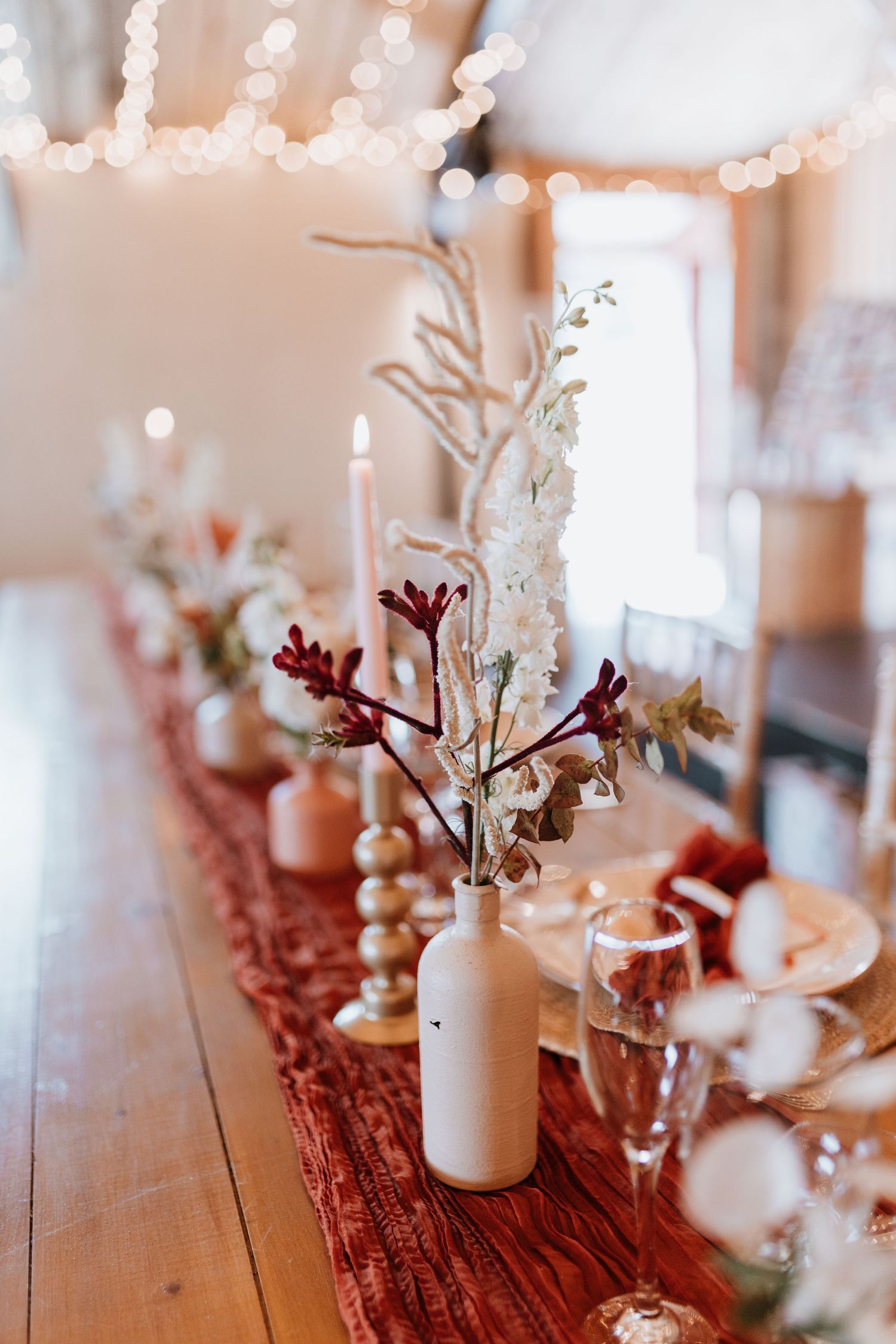 Stanford farm bud vases on wedding breakfast tables