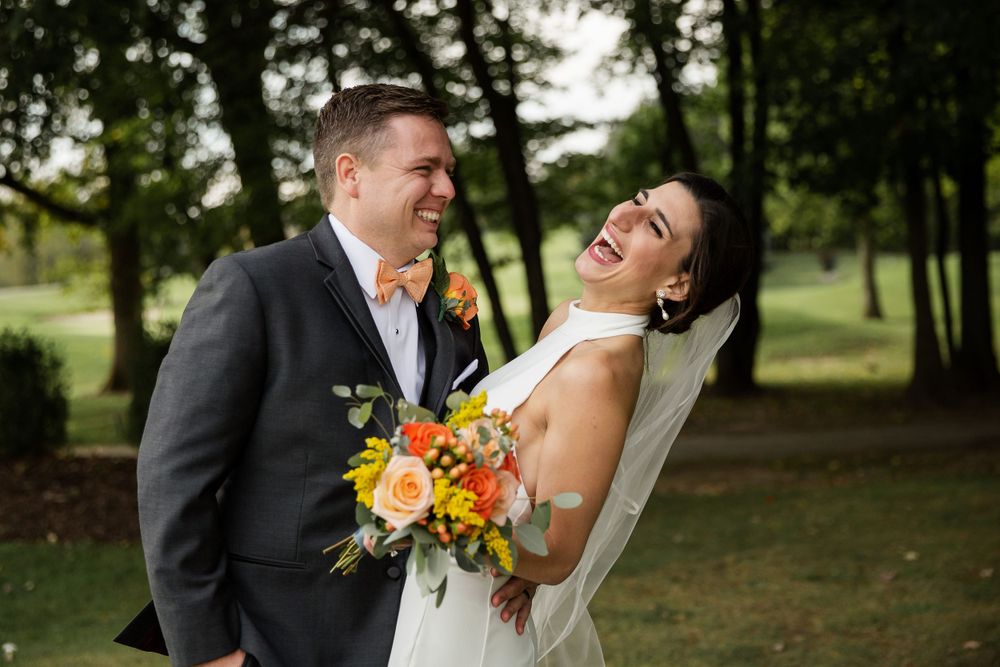 Candid photo of bride and groom