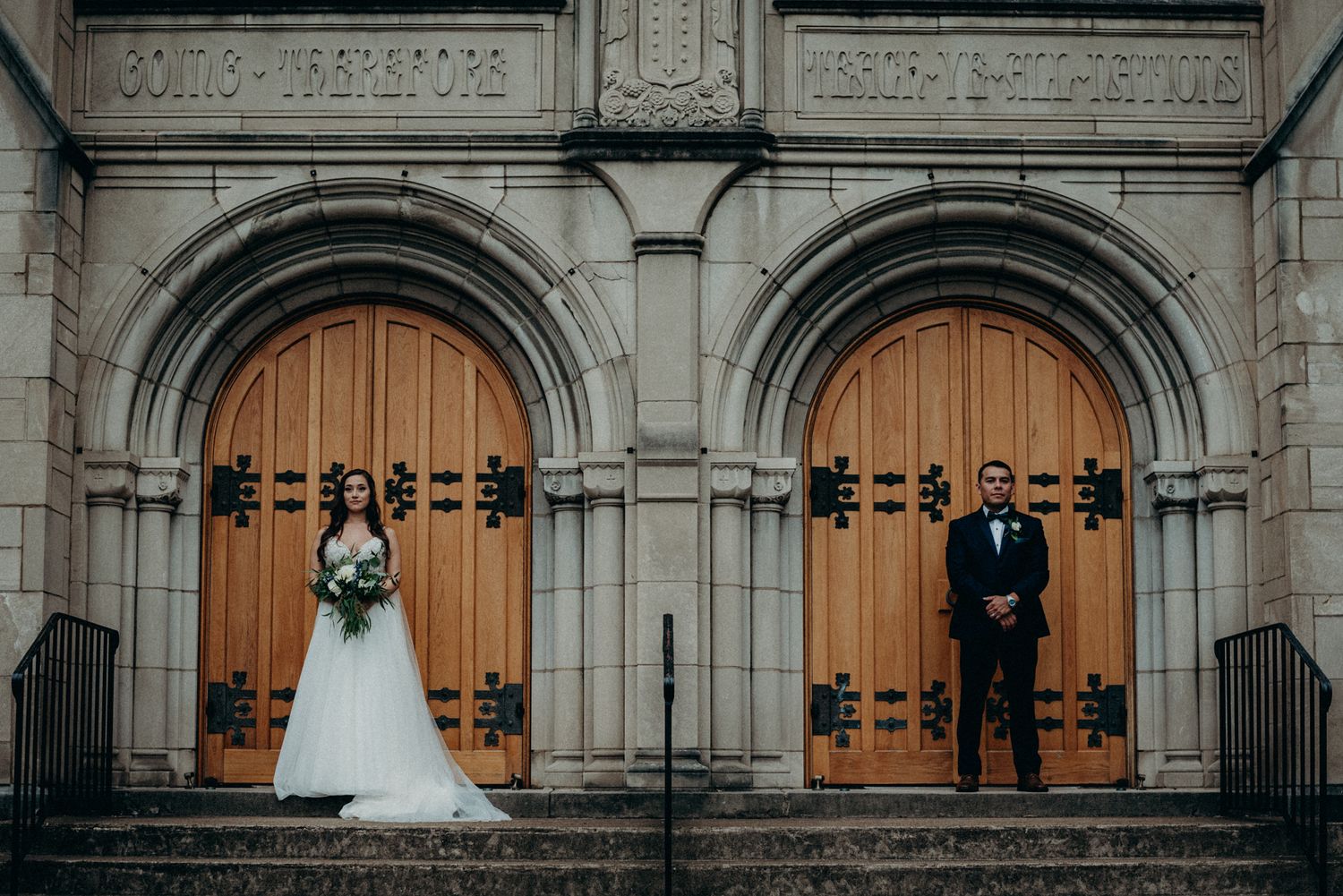 Bride and groom at Holy Ghost Catholic Church in Knoxville, TN.