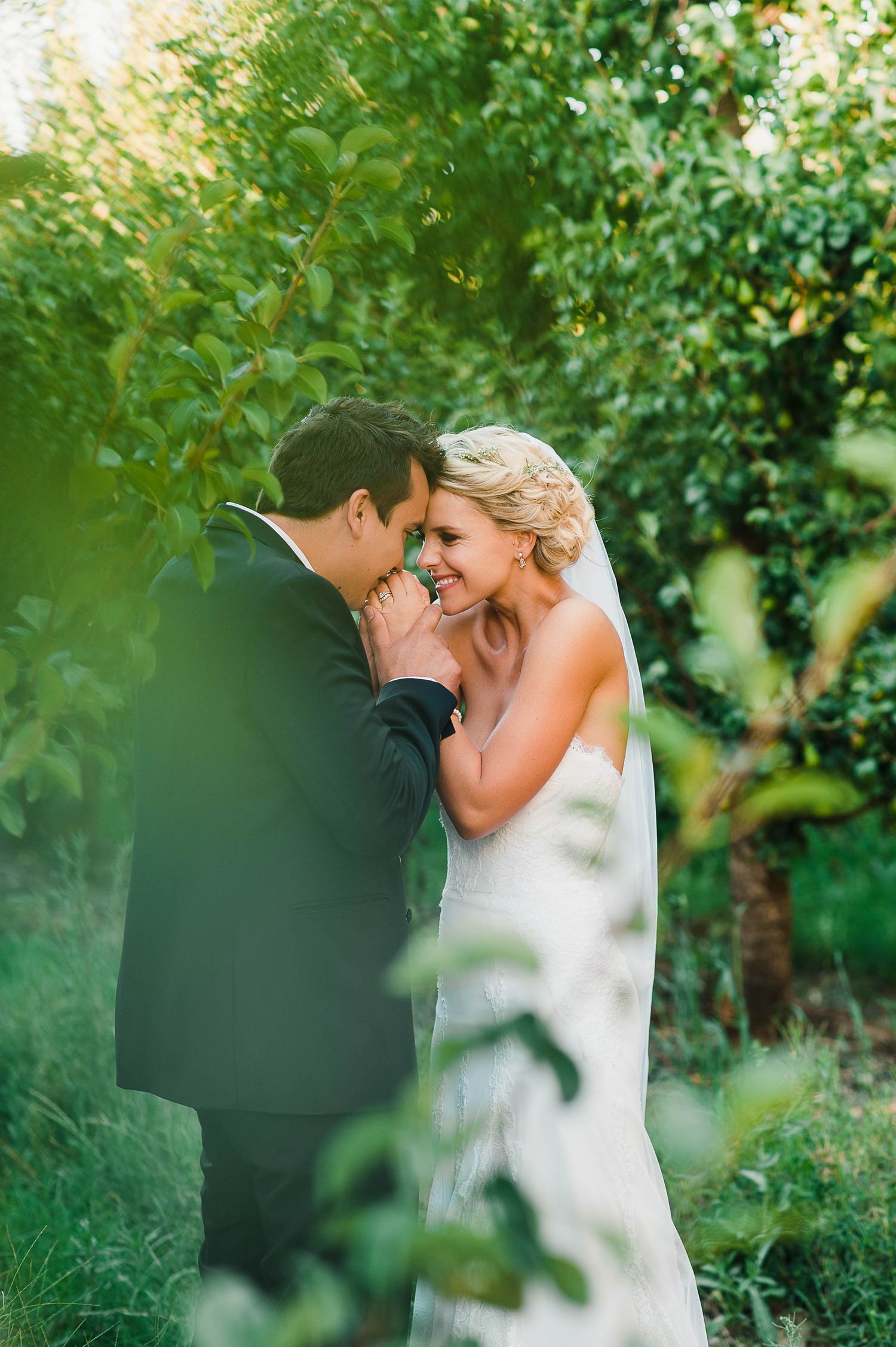 cute moment between bride and grooom