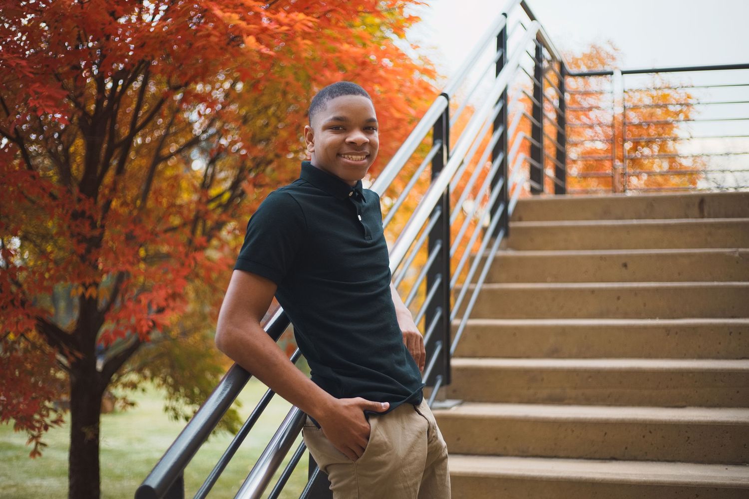 Senior photo boy male fall colors verona wi epic stairs