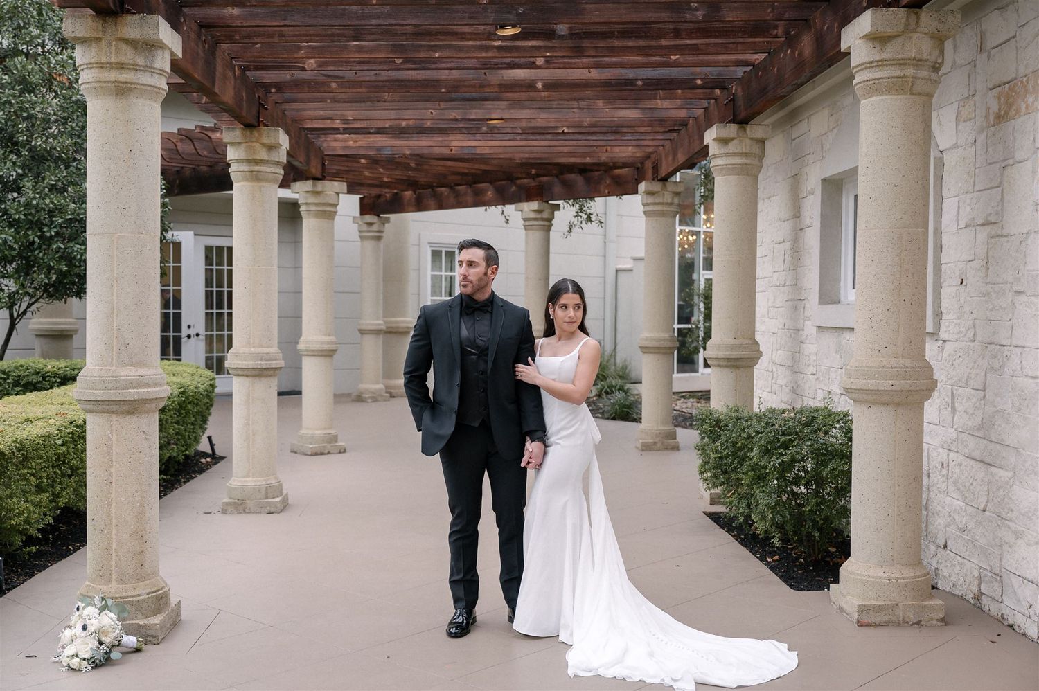 Bride and groom portraits at Ashton Gardens in north Houston.