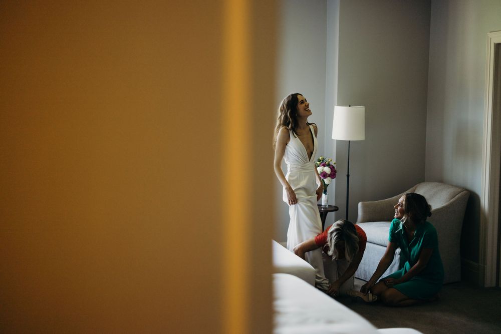 Moody interior shots with dramatic window lighting and shadows.
