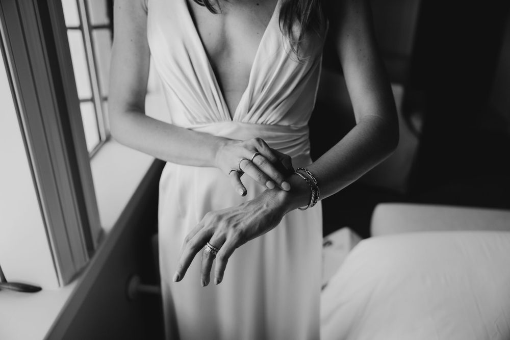 Classic black and white fashion portraits in natural window light.