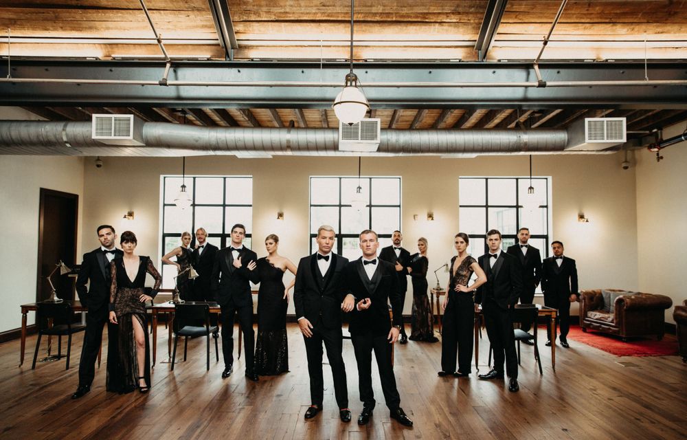 Gay wedding bridal party at Oxford Exchange in Tampa, Florida.