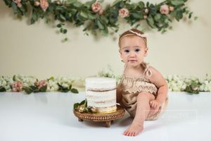 boho cake smash, first birthday girl, boho cakesmash with greenery, boho naked cake