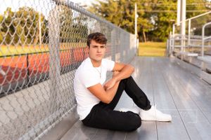senior session, high school senior portrait, football portrait, stadium portrait