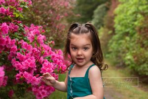 garden photo session, azalea mini session, three year old outdoor portraits