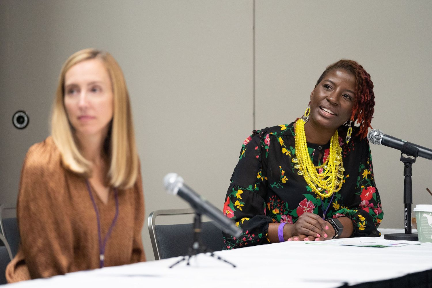 Business profession speaking at a professional networking event