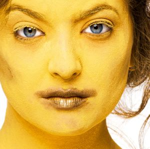 yellow, blue eyes, serious, beautiful