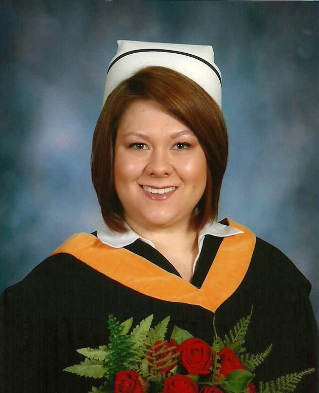 Graduation portrait of Melanie Hess wearing a nursing cap after completing university to become a Registered Nurse.