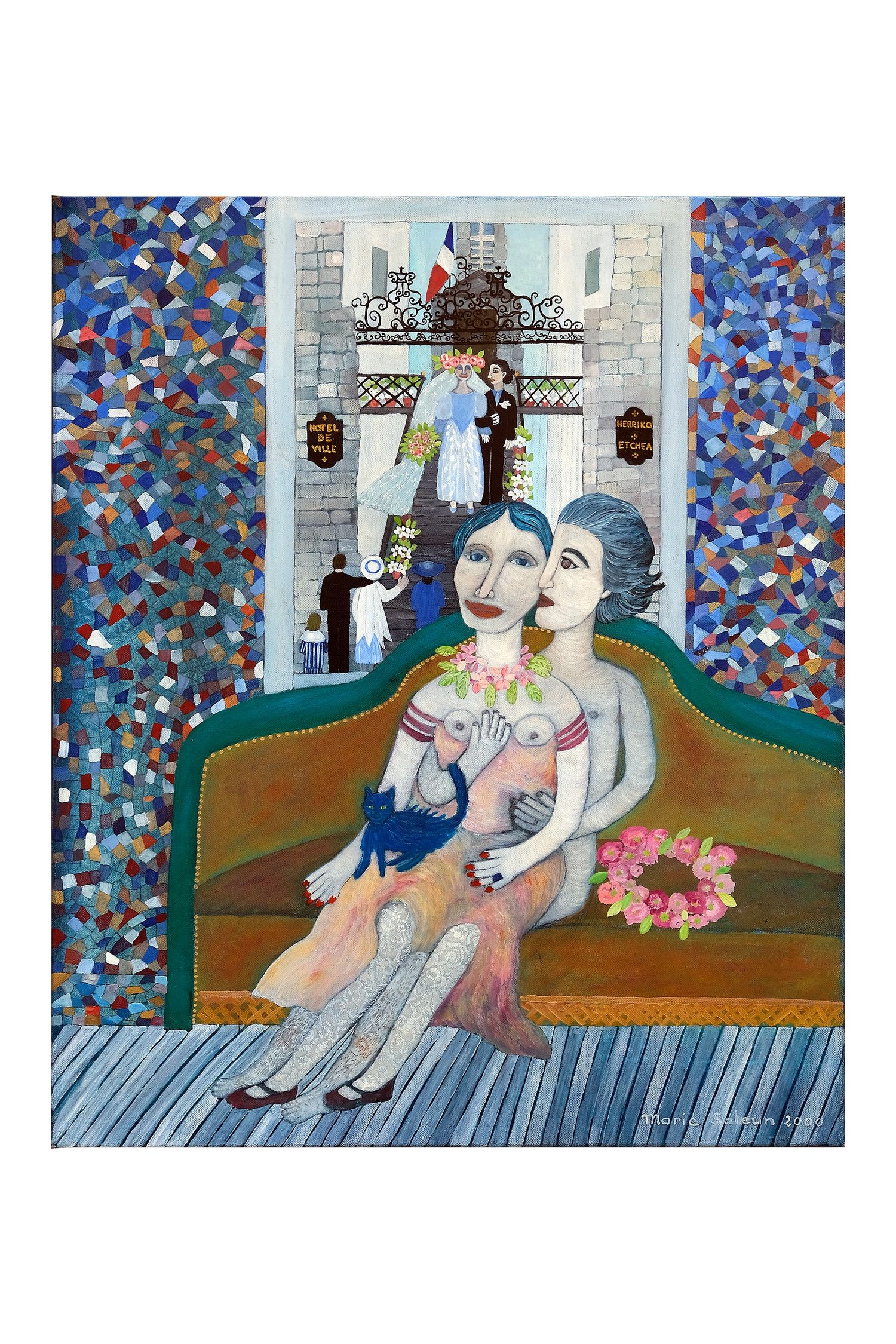 Angélique raffolait des chats bleus - Toile de Marie Saleun