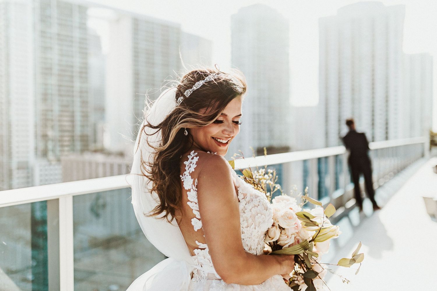 Wedding Bride Overlooking Groom