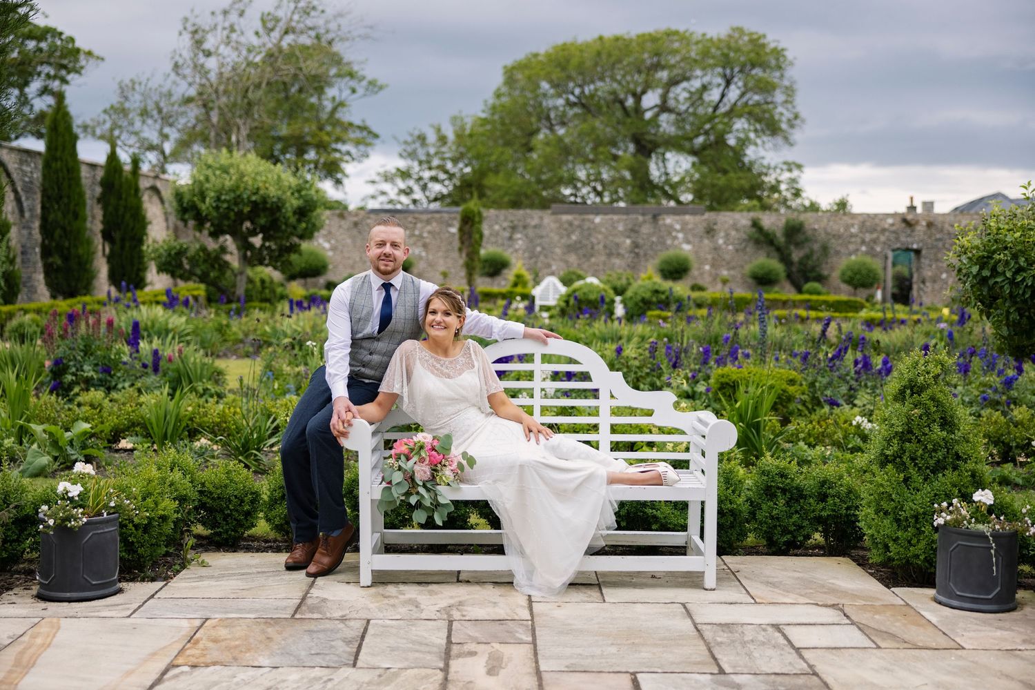 Beautiful Walled Gardens at Gileston Manor with Bride & groom
