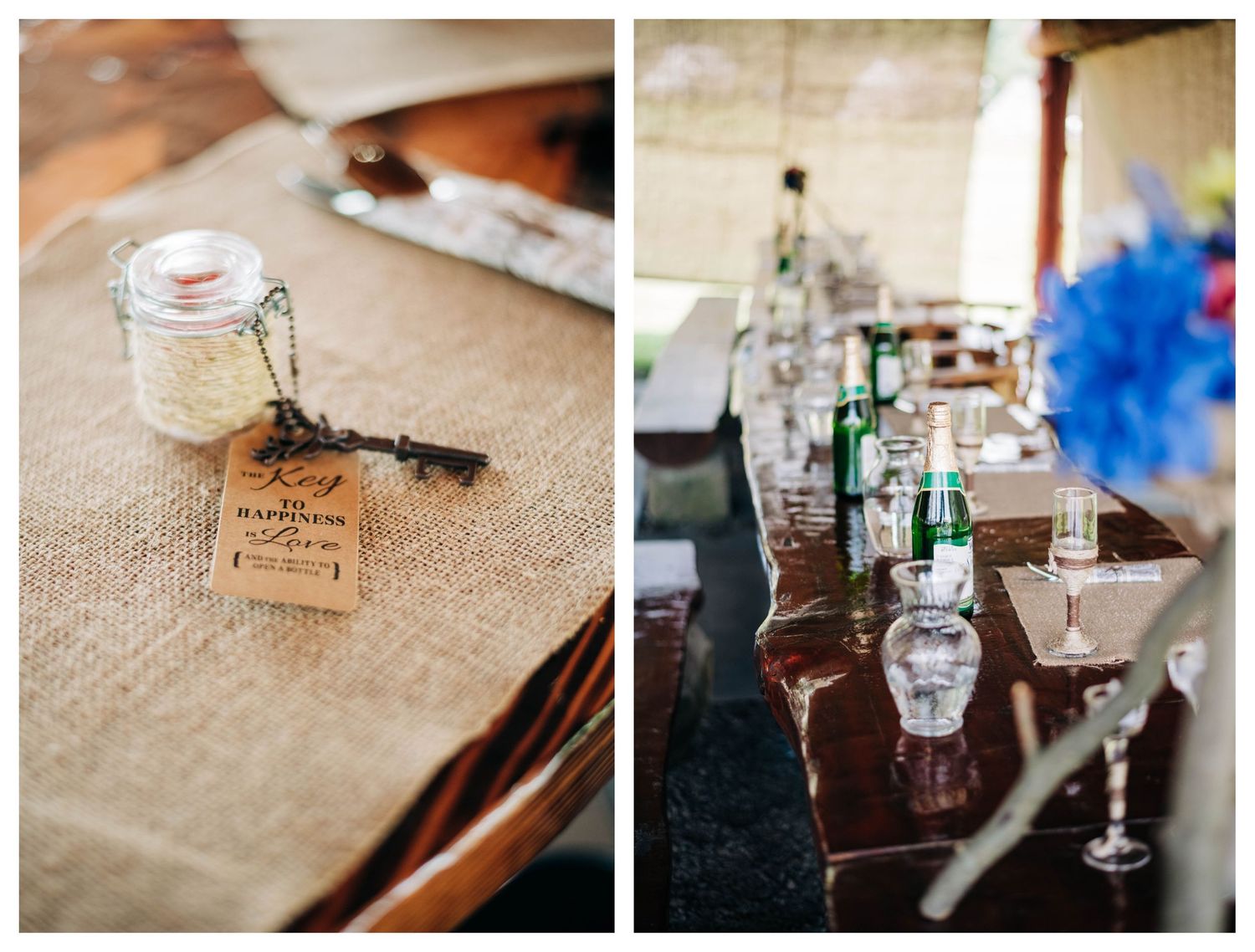rustic wedding reception favors and head table