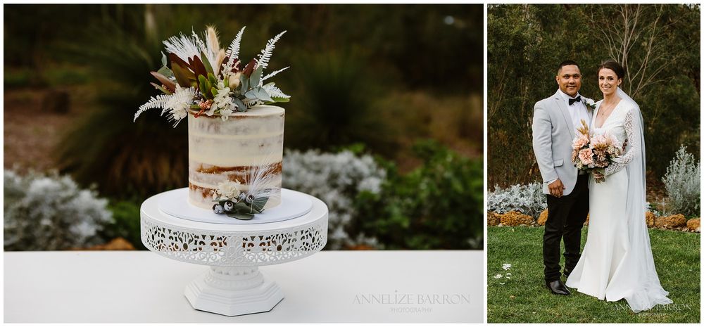Happs Winery Wedding wedding cake and couple portrait