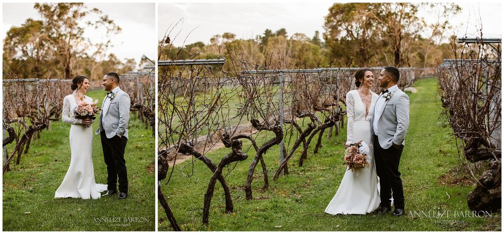 Happs Winery Wedding bride and groom in the vineyard