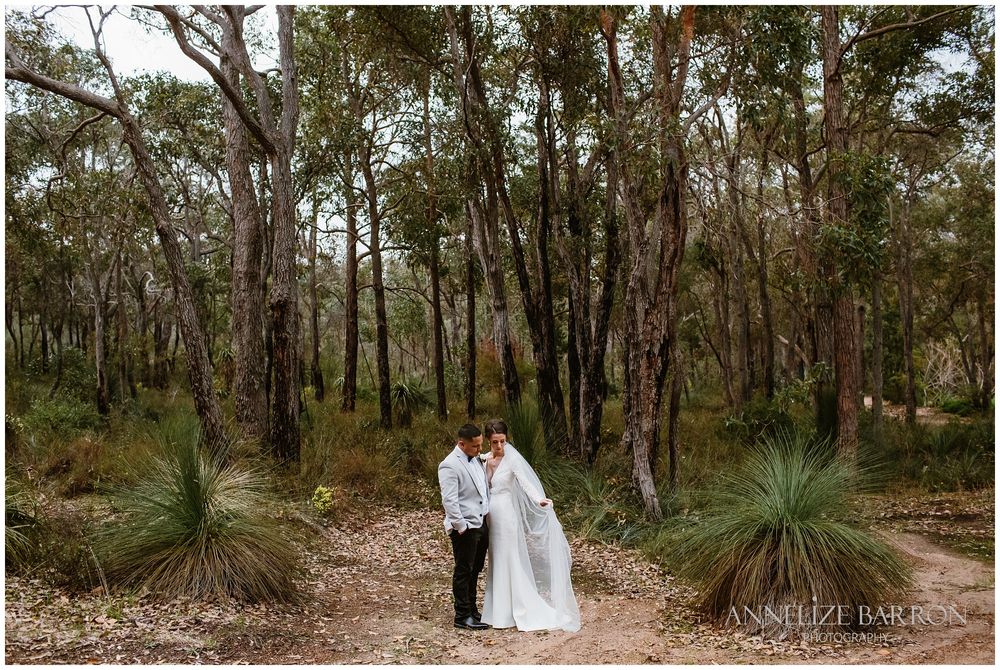 Happs Winery Wedding bride and groom in the bushland