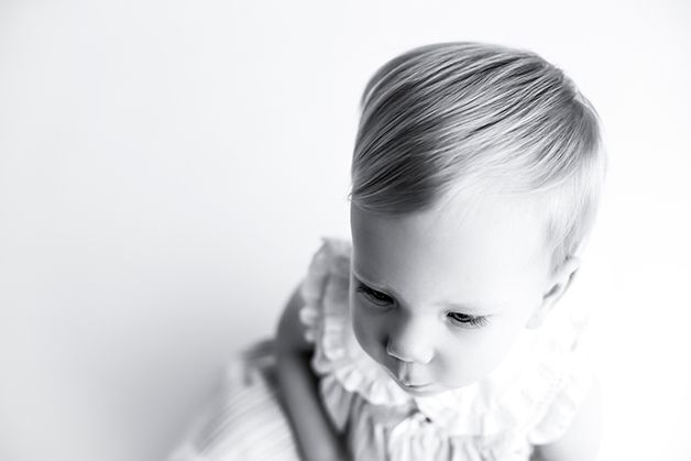 Black and white image of one year old girl's hair.