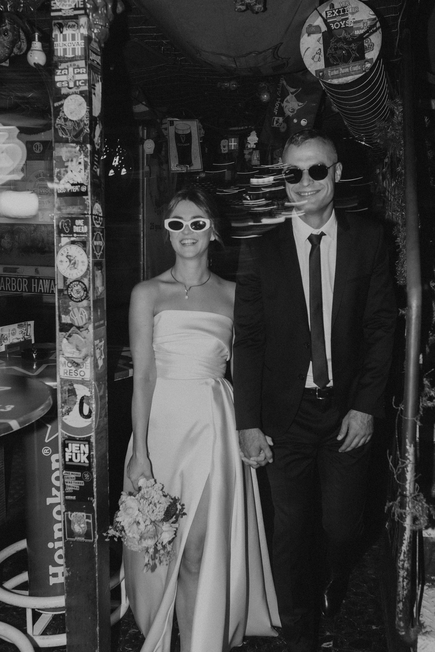 Couple leaving a bar