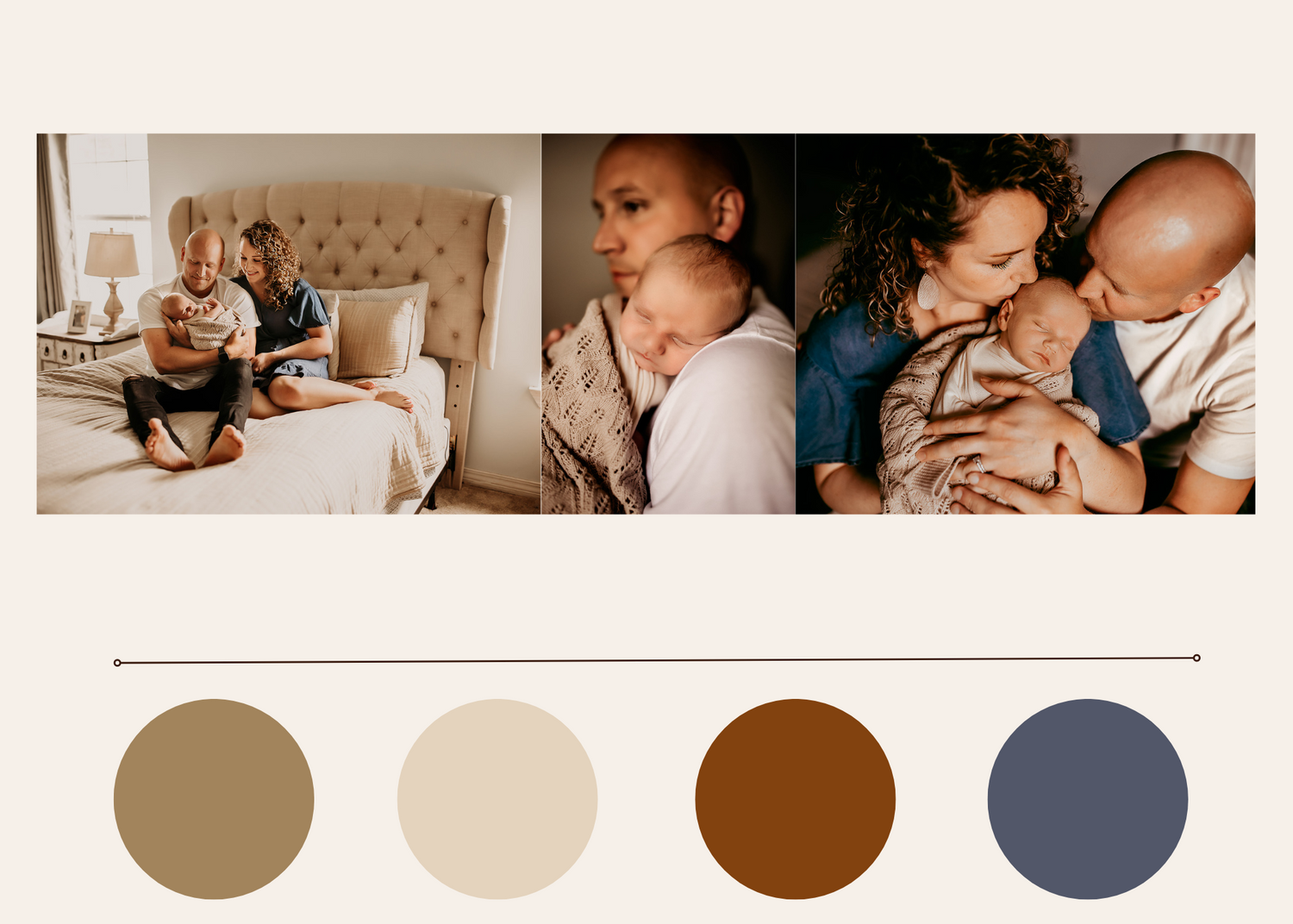 A color palette display with newborn session images wearing the colors displayed.
