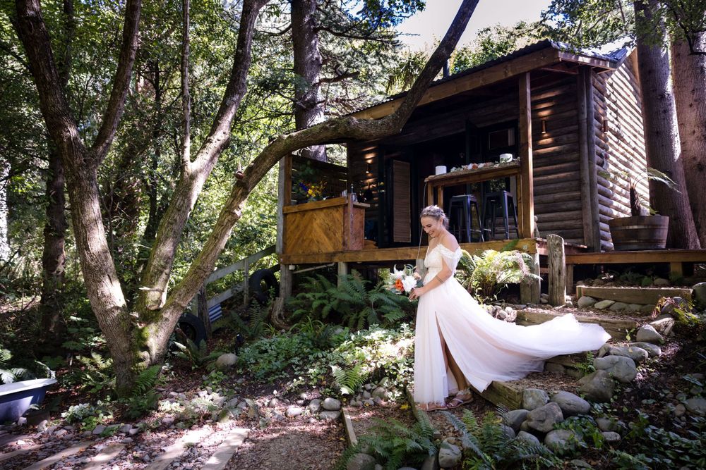 Wedding photo of bride walking down the aisle in Canterbury, New Zealand